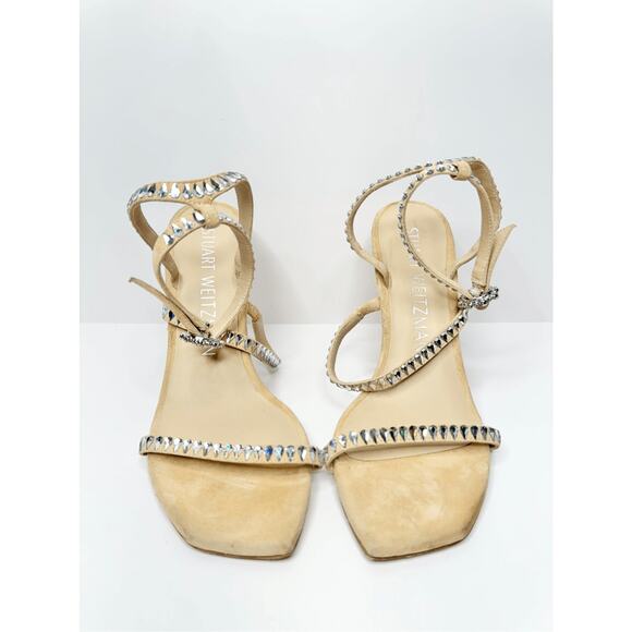 Stuart Weitzman Sandals Womens 8 Suede Leather Ankle Strap Crystal Detailed - Picture 4 of 12